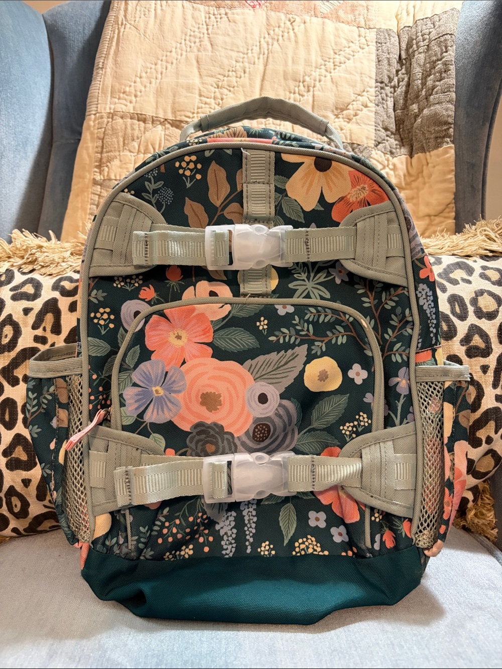 Pottery Barn Kids Rifle Paper Co. Kids Floral Backpack in Dark Teal and Peach